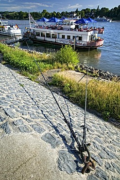 Restaurant ship on the Rhine river in Koenigswinter, North Rhine-Westphalia, Germany, Europe