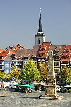 Domplatz cathedral square with market column in Erfurt, Thuringia, Germany, Europe