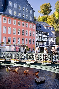 Townscape of Monschau on the Rur river, Eifel, North Rhine-Westphalia, Germany, Europa