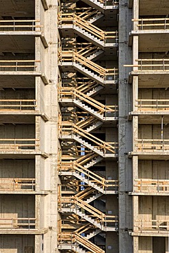 Construction site in the Rheinauhafen harbor 2008, the 2nd Kranhaus building is in shell construction, Cologne, North Rhine-Westphalia, Germany, Europe