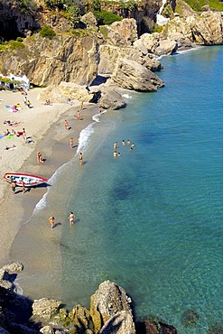 Playa Calahonda, view from Balcon de Europa, Balcony of Europe, Nerja, Costa del Sol, Malaga province, Andalusia, Spain, Europe