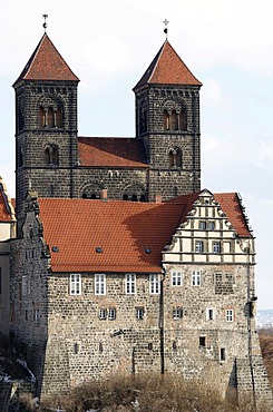 Castle and St. Servatii abbey church, castle hill, Quedlinburg, Harz, Saxony-Anhalt, Germany, Europe