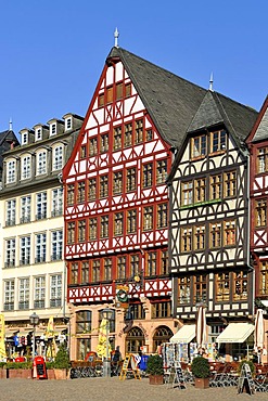 Reconstructed historic half-timbered buildings, Roemerberg square or Samstagsberg square, Frankfurt am Main, Hesse, Germany, Europe