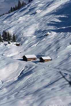 Lonely, snowy farm in the mountains, Pankrazberg, Zillertal, Tyrol, Austria, Europe