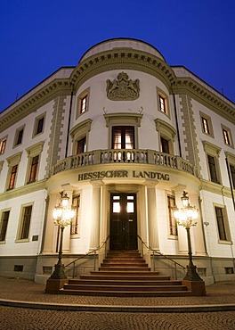 Hessian Parliament at night, Wiesbaden, Hesse, Germany, Europe