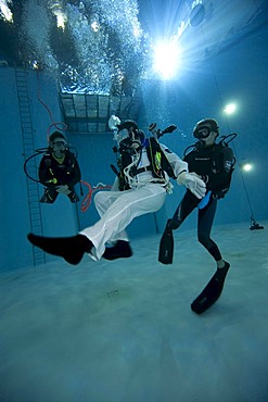 Backup divers and astronauts practicing with a space station module reproduction in a diving basin, European Space Agency, ESA, European Astronaut Center, EAC, Cologne, North Rhine-Westphalia, Germany, Europe