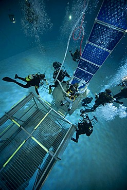 Backup divers and astronauts practicing with a space station module reproduction in a diving basin, European Space Agency, ESA, European Astronaut Center, EAC, Cologne, North Rhine-Westphalia, Germany, Europe