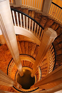 Staircase seen from above, Schweriner Schloss castle, built from 1845 to 1857, romantic historicism, Lennestrasse 1, Schwerin, Mecklenburg-Western Pomerania, Germany, Europe