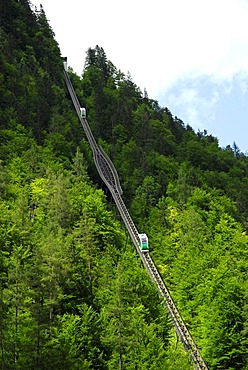 Mountain railway to the salt mines, Hallstatt at the Hallstaetter See, Lake Hallstatt, UNESCO World Heritage Site, Salzkammergut, Alps, Upper Austria, Europe