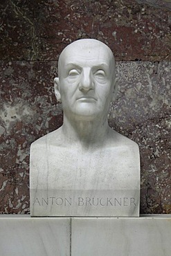 Bust of Anton Bruckner, Walhalla temple, Donaustauf, Bavaria, Germany, Europe