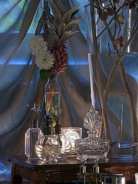 Glass flasks in an appealing atmosphere