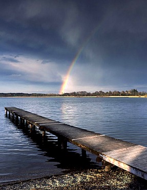 Rainbow over Lake Chiemsee, Chiemgau, Upper Bavaria, Germany, Europe