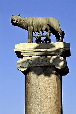 Capitoline Wolf, Romulus, Remus, Piazza del Campidoglio Capitol Square, Rome, Lazio, Italy, Europe