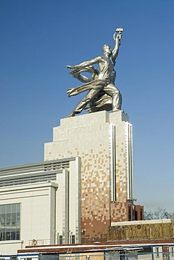 Monument to Worker and Peasant Woman, by Soviet sculptor Vera Muhina, created in 1937 and restored in 2009, Moscow, Russia