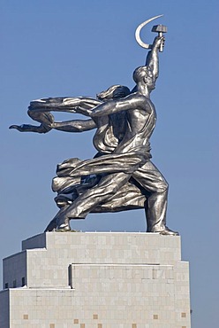 Monument to Worker and Peasant Woman by Soviet sculptor Vera Muhina, created in 1937 and restored in 2009, Moscow, Russia