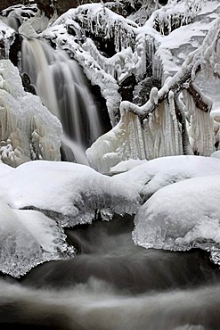 Falkauer Wasserfall waterfall with ice in the Black Forest, Baden-Wuerttemberg, Germany, Europe