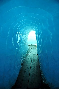 Ice tunnel in the Rhone Glacier, canton of Valais, Switzerland, Europe