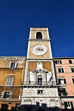 Clock tower in Piazza Plebiscito or Piazza del Papa, Ancona, Marche, Italy, Europe