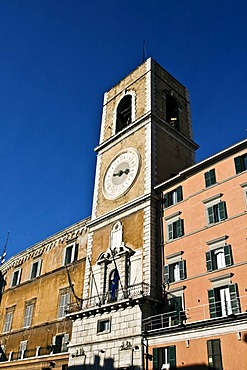 Clock tower in Piazza Plebiscito or Piazza del Papa, Ancona, Marche, Italy, Europe