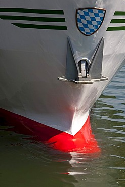 Bulbous bow, under water bow, hull, excursion ship, Chiemsee lake, Chiemgau, Bavaria, Germany, Europe