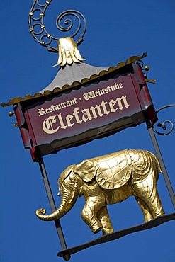 Restaurant sign, restaurant and wine bar Elefanten in Konstanz, Lake Constance, Baden-Wuerttemberg, Germany, Europe