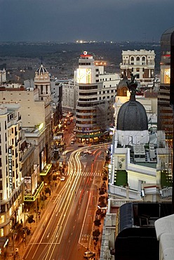 Capitol building, dusk, Gran Via, Madrid, Spain, Europe