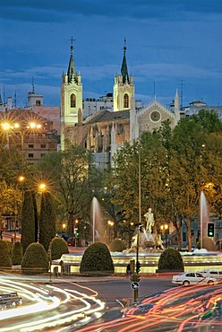 Los Jeronimos church, and Fountain of Neptune, Glorieta de Canovas del Castillo or Glorieta de Neptuno, Madrid, Spain, Europe