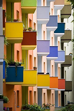 Colourful house facade after renovations, Berlin-Kreuzberg, Germany, Europe