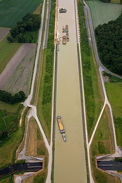 Aerial photo, canal work Dortmund-Ems Canal, Olfen, Ruhrgebiet region, North Rhine-Westphalia, Germany, Europe