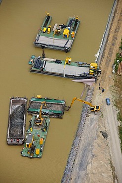 Aerial photo, canal work Dortmund-Ems Canal, Olfen, Ruhrgebiet region, North Rhine-Westphalia, Germany, Europe