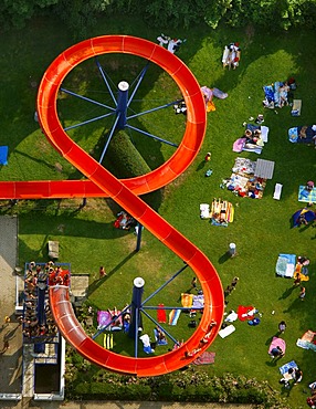 Aerial view, open air pool, water slide, Herdecke, Hagen, North Rhine-Westphalia, Germany, Europe