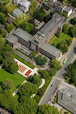 Aerial view, town hall Oberhausen, Ruhrgebiet region, North Rhine-Westphalia, Germany, Europe