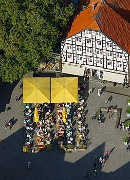 Aerial shot, half-timbererd house, Walburger, Soest, North Rhine-Westphalia, Germany, Europe