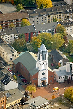 Aerial shot, church, Muensterstrasse, Heroldstrasse, Nordstadt, Dortmund, Ruhr district, North Rhine-Westphalia, Germany, Europe