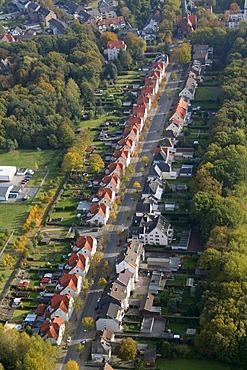 Aerial shot, townhouses, colliery settlement, Elisa Brandstroem Strasse, Brambauer, Luenen, Ruhr district, North Rhine-Westphalia, Germany, Europe