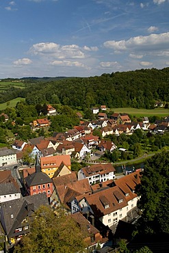 View from the castle over Waischenfeld, Wiesenttal, Franconian Switzerland, Franconia, Bavaria, Germany, Europe