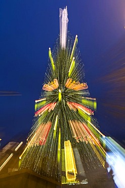 Zoomed Christmas tree at the Christmas market in Dortmund, Ruhrgebiet area, North Rhine-Westphalia, Germany, Europe