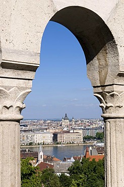 View from the Castle Hill on the banks of the Danube river and towards the Pest district, Hungary, Europe