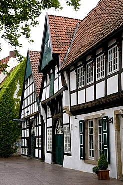 Half-timbered house with wine tavern in the historic town of Osnabrueck, Lower Saxony, Germany, Europe