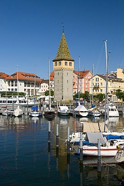 Mangturm tower in the harbour, Lindau, Lake Constance, Bavaria, Germany, Europe