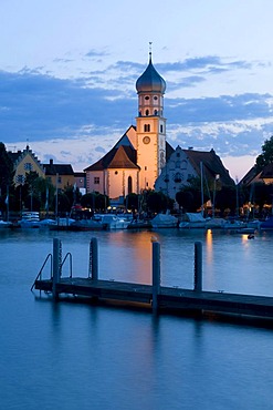 Night shot of Wasserburg, Lake Constance, Bavaria, Germany, Europe