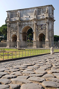 Old pavement at the Arch of Constantine triumphal arch, Rome, Italy, Europe