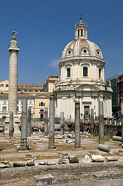 Imperial Fora with the Trajan's Column and the Church Santissimo Nome Di Maria, Church of the Most Holy Name of Mary, Rome, Italy, Europe