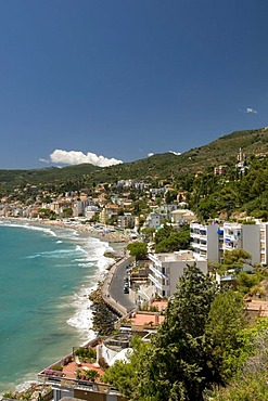 Cityscape with coast, Alassio, Italian Riviera, Liguria, Italy, Europe