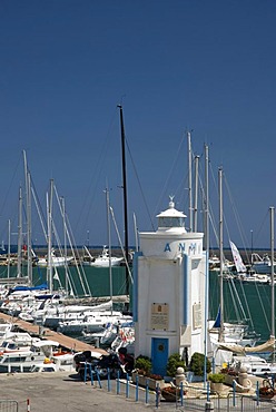 Lighthouse in the harbor, San Remo, Riviera, Liguria, Italy, Europe