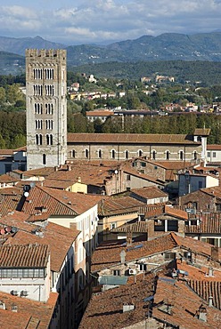 View of Lucca from Torre Civica Delle Ore, Lucca, Tuscany, Italy, Europe