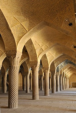 Shabestan Pillars in the prayer hall of Vakil Mosque, Shiraz, Fars, Persia, Iran, Asia