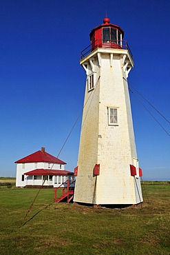 Lighthouse of Bassin at Cap du Sud, Ile du Havre Aubert, Iles de la Madeleine, Magdalen Islands, Quebec Maritime, Canada, North America