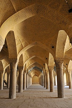 Shabestan Pillars in the prayer hall of Vakil Mosque, Shiraz, Fars, Persia, Iran, Asia