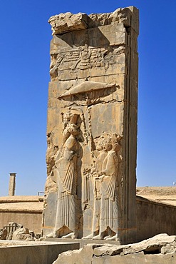 Bas-relief with god Ahuramazda at the Achaemenid archeological site of Persepolis, UNESCO World Heritage Site, Persia, Iran, Asia